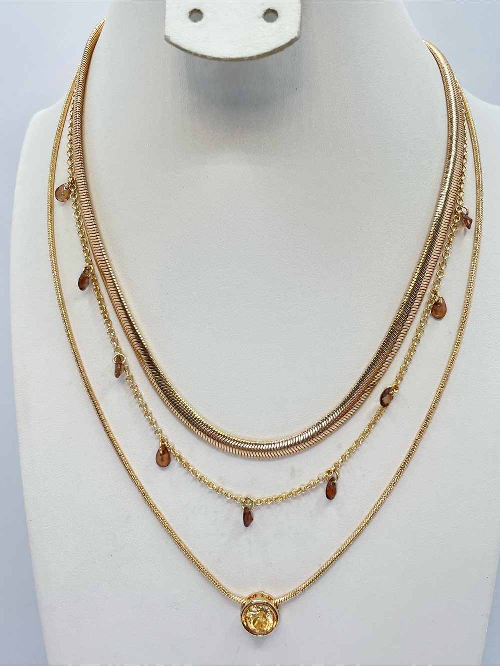 Gold Champagne Crystal Multi Layer Snake Chain Statement Necklace Boho Modern